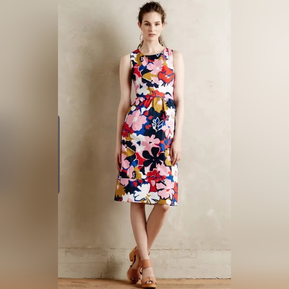 $178 Anthropologie Whit Two Petalprint Cross-Back Dress Multi Tiki Floral sz 0